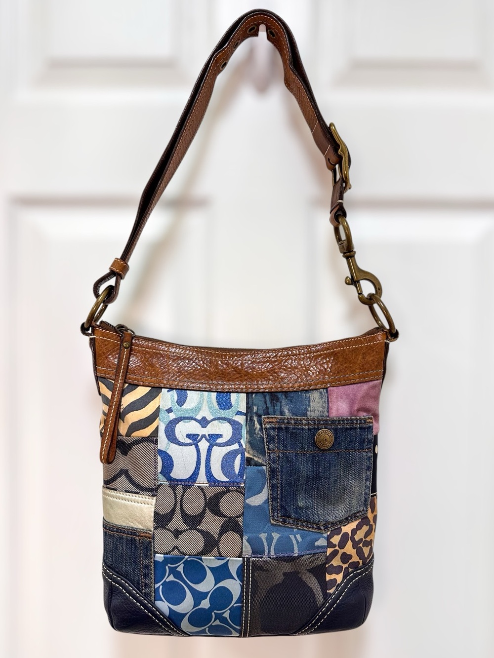 Coach Patchwork Shoulder Bag Leather Trim Y2K